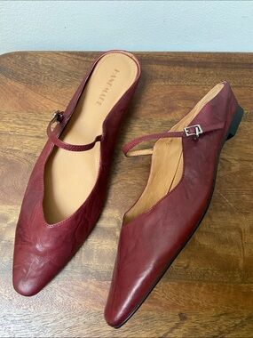 Handmade Women's Burgundy Leather Mary-Jane Mules